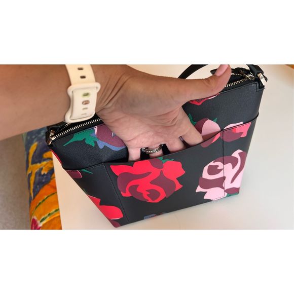 Kate Spade Patrice Bold Roses Black Red Floral Print Satchel Crossbody Handbag - Picture 3 of 13